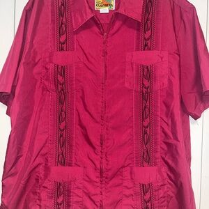 Haband Pink Casual Button Down Shirt with Decorative Stripes